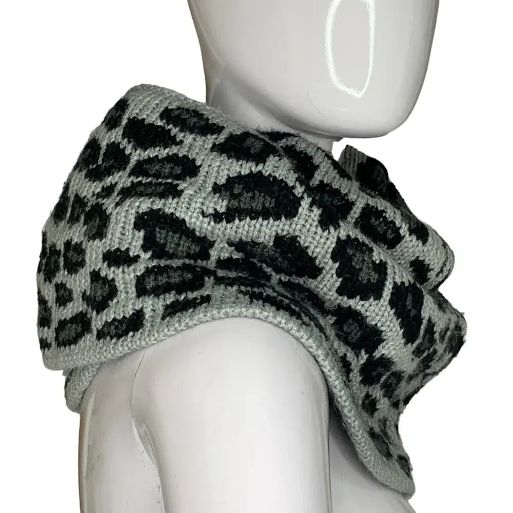 Betsey Johnson Animal Print Infinity Scarf Gray and Black Fine Knit